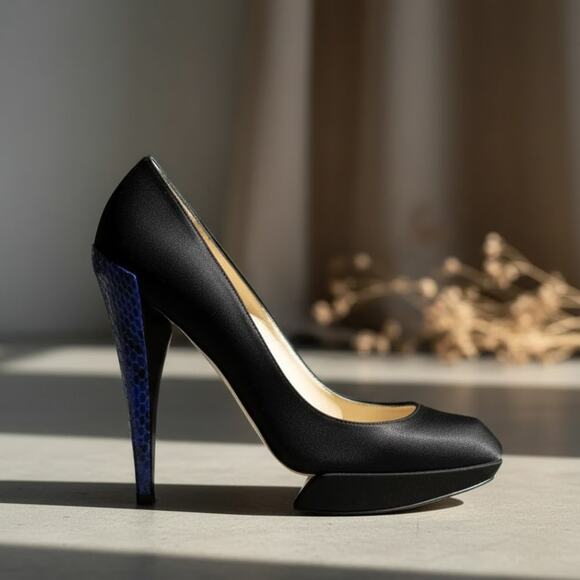 Nicholas Kirkwood Python Heel Platform Pumps 7.5 Black NEW - Picture 1 of 10